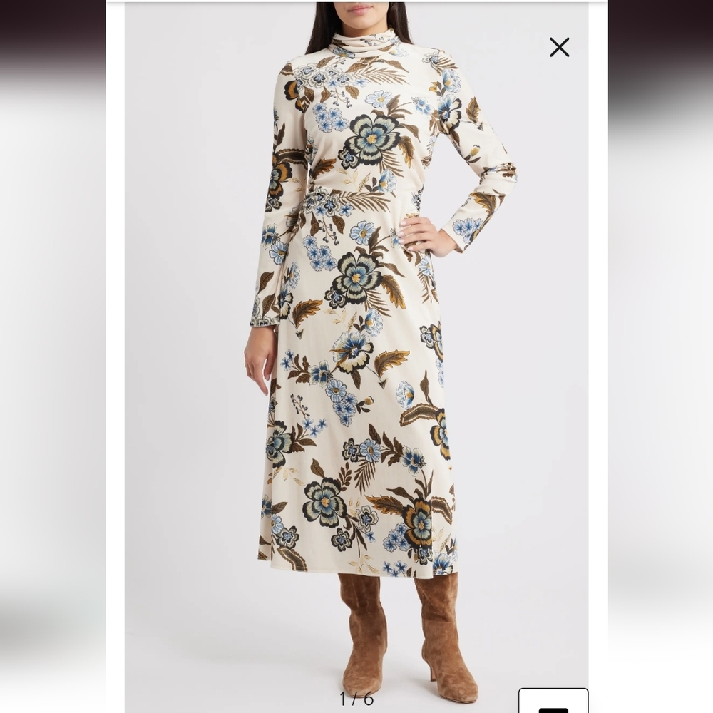 Velvet Ivory Floral Midi Dress NEW